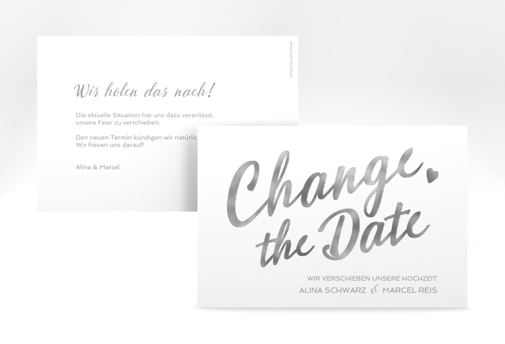 Change the Date-Karte Glam A6 Karte quer weiss silber