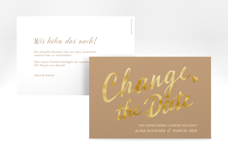 Change the Date-Karte Glam A6 Karte quer beige gold