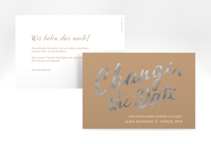 Change the Date-Karte Glam A6 Karte quer beige silber