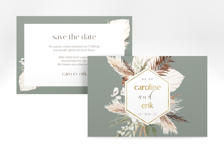 Save the Date-Karte Bohemian A6 Karte quer gruen gold