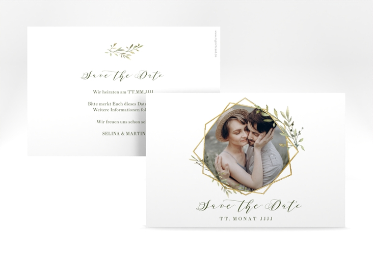 Save the Date-Karte Acacia A6 Karte quer weiss gold