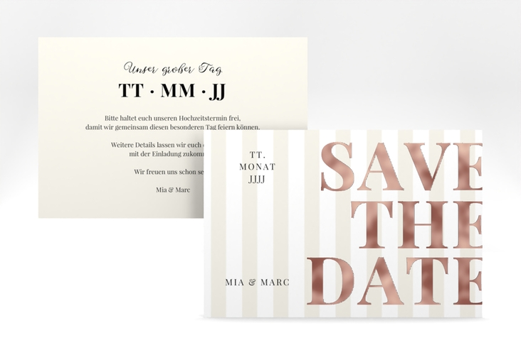 Save the Date-Karte Streifen A6 Karte quer beige rosegold