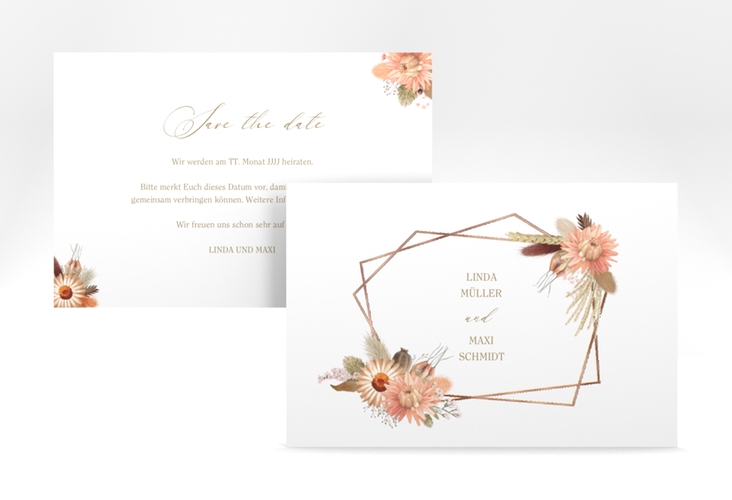 Save the Date-Karte Strohblume A6 Karte quer weiss rosegold