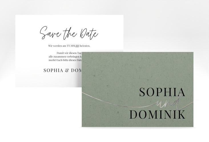 Save the Date-Karte Easy A6 Karte quer gruen silber im modernen minimalistischen Design