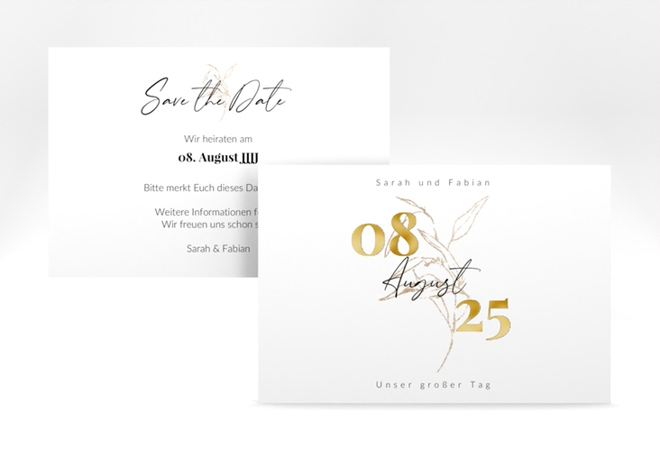 Save the Date-Karte Seed A6 Karte quer weiss gold