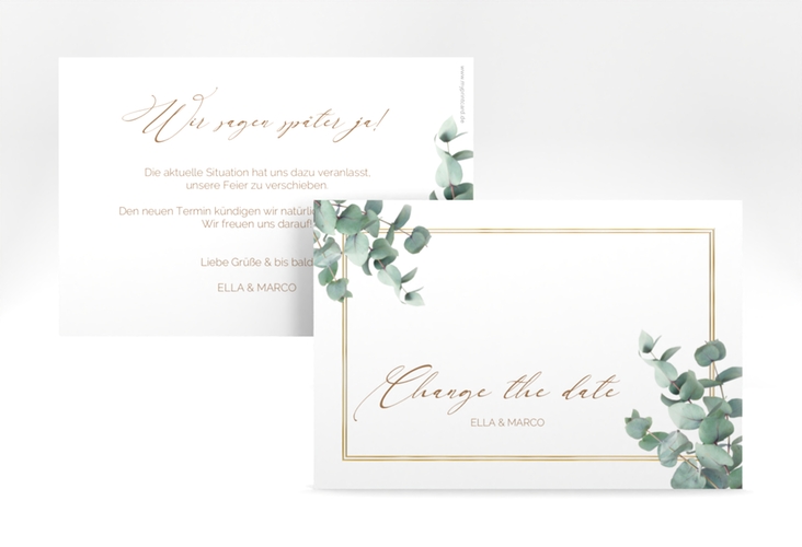 Change the Date-Karte Eucalypt A6 Karte quer weiss gold mit Eukalyptus und edlem Rahmen
