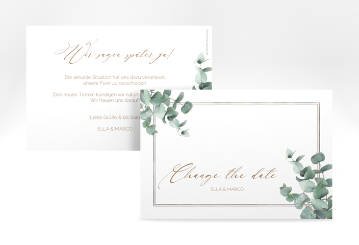 Change the Date-Karte Eucalypt A6 Karte quer weiss silber mit Eukalyptus und edlem Rahmen
