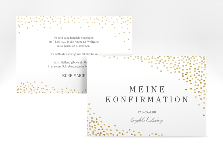 Einladung Konfirmation Glossy A6 Karte quer weiss gold