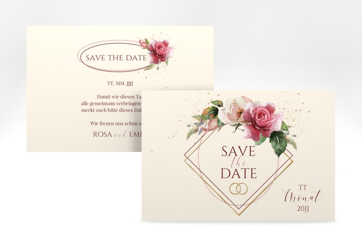 Save the Date-Karte Rosenbogen A6 Karte quer beige gold