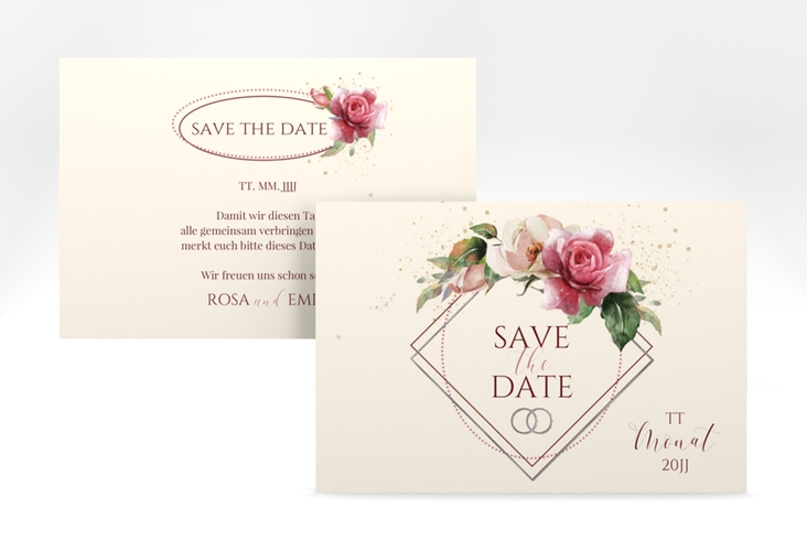Save the Date-Karte Rosenbogen A6 Karte quer beige silber