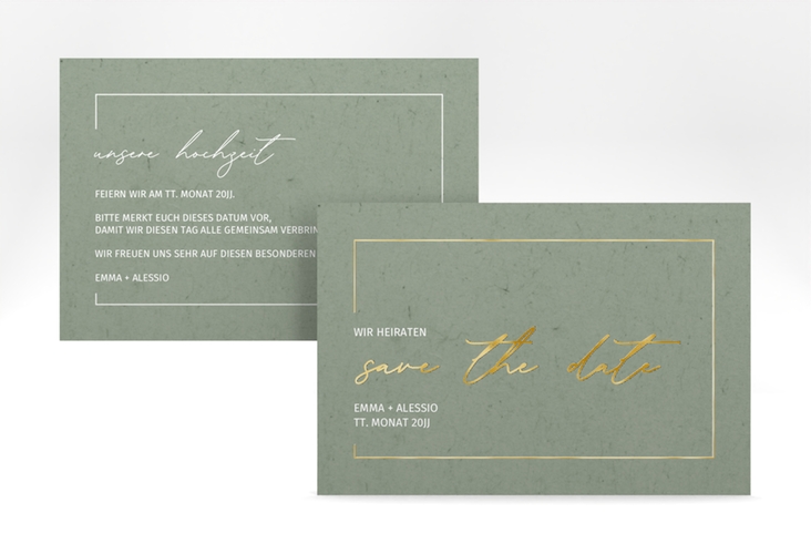 Save the Date-Karte Simple Line A6 Karte quer gruen gold