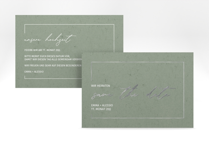 Save the Date-Karte Simple Line A6 Karte quer gruen silber