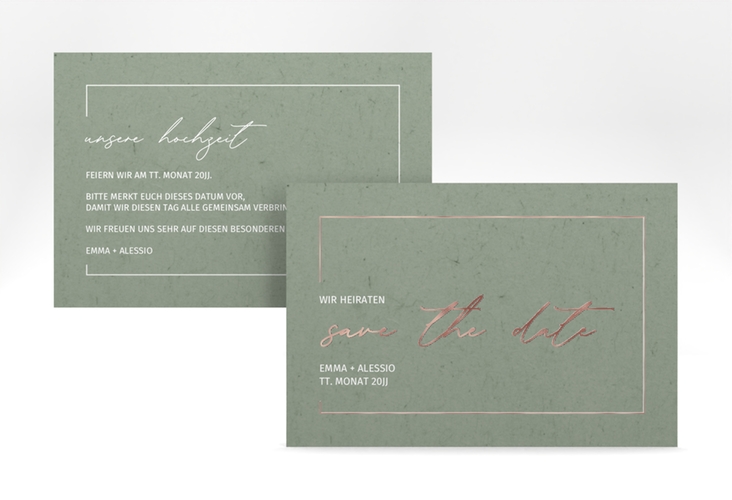 Save the Date-Karte Simple Line A6 Karte quer gruen rosegold