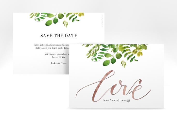 Save the Date-Karte Botany A6 Karte quer weiss rosegold