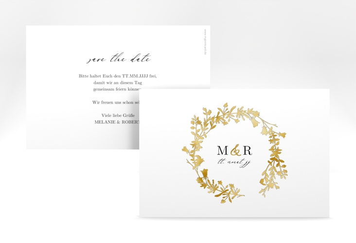 Save the Date-Karte Filigree A6 Karte quer weiss gold
