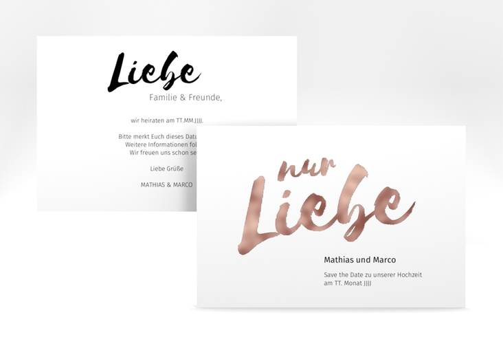 Save the Date-Karte Message A6 Karte quer weiss rosegold