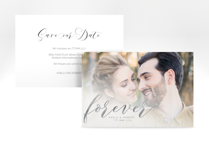 Save the Date-Karte Promise A6 Karte quer weiss silber
