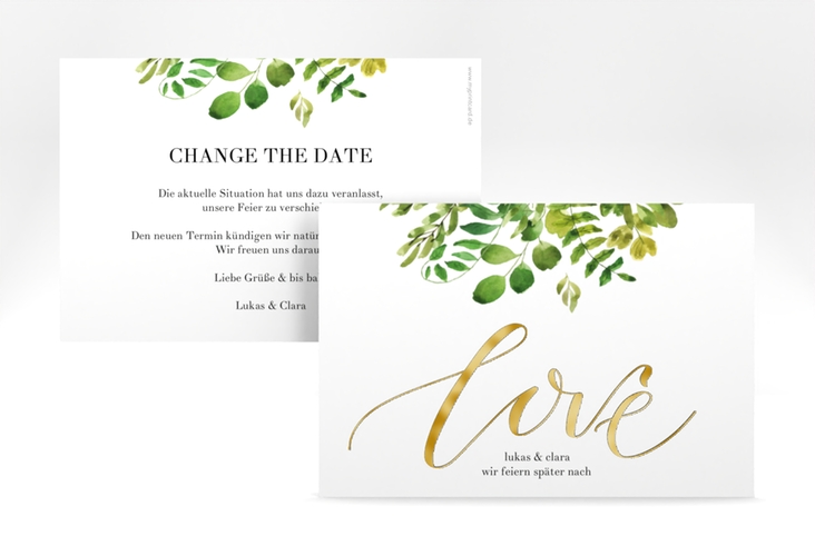 Change the Date-Karte Botany A6 Karte quer weiss gold