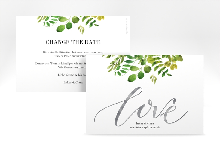 Change the Date-Karte Botany A6 Karte quer weiss silber