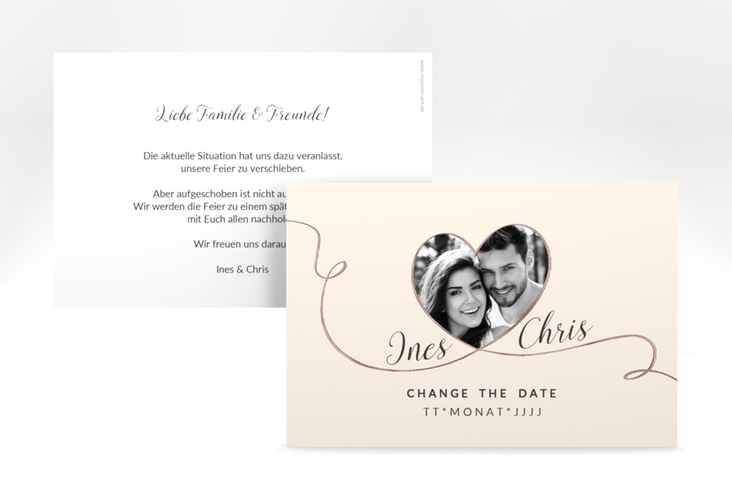 Change the Date-Karte Hochzeit Dolce A6 Karte quer beige rosegold