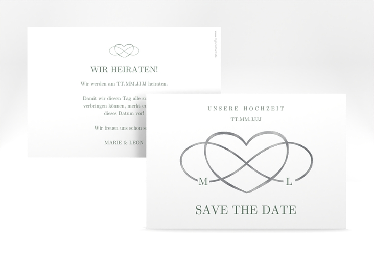 Save the Date-Karte Infinity A6 Karte quer gruen silber