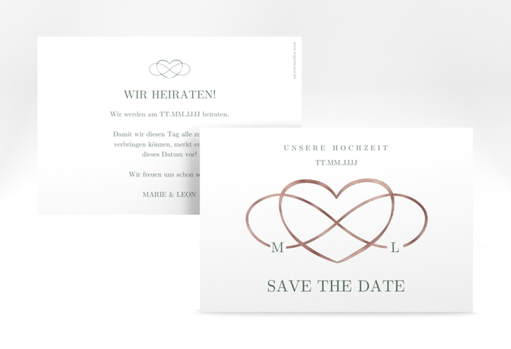 Save the Date-Karte Infinity A6 Karte quer gruen rosegold