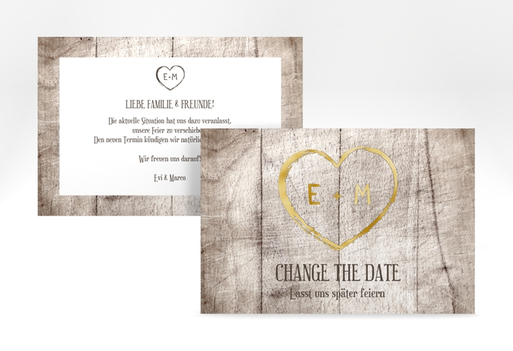 Change the Date-Karte Wood A6 Karte quer weiss gold