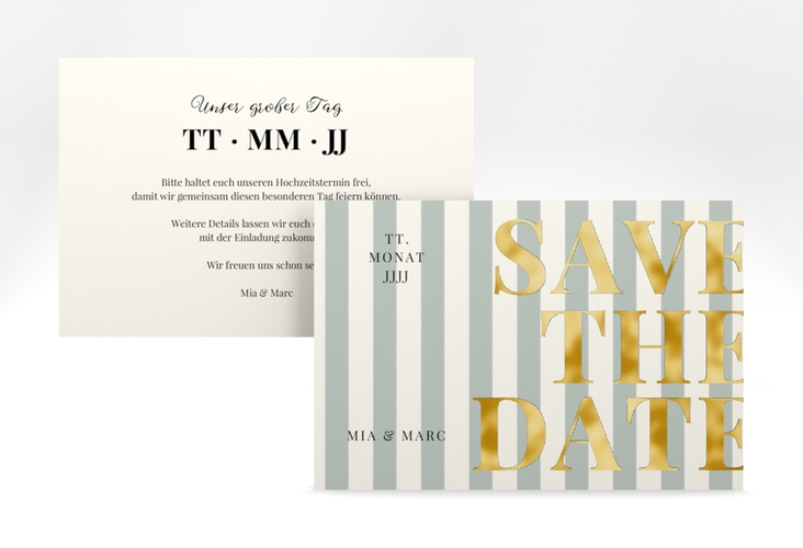 Save the Date-Karte Streifen A6 Karte quer gruen gold