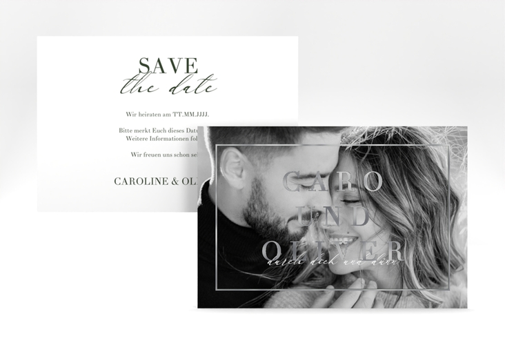 Save the Date-Karte Moment A6 Karte quer gruen silber