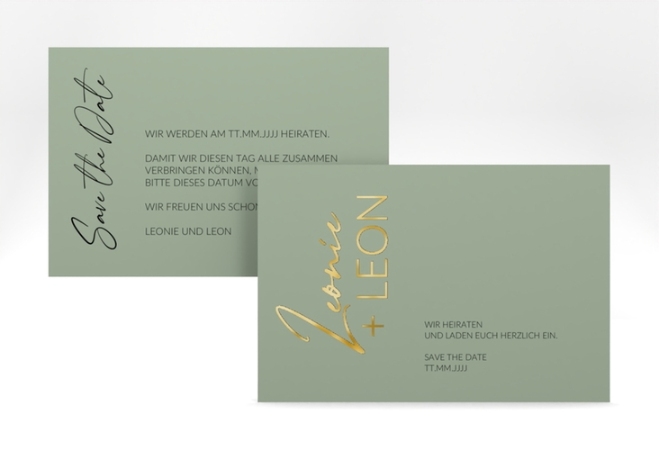 Save the Date-Karte Your Name A6 Karte quer gruen gold
