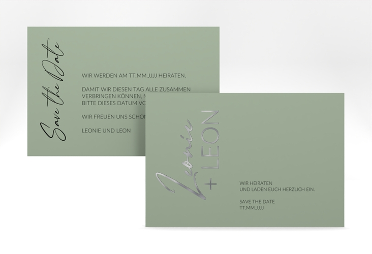 Save the Date-Karte Your Name A6 Karte quer gruen silber