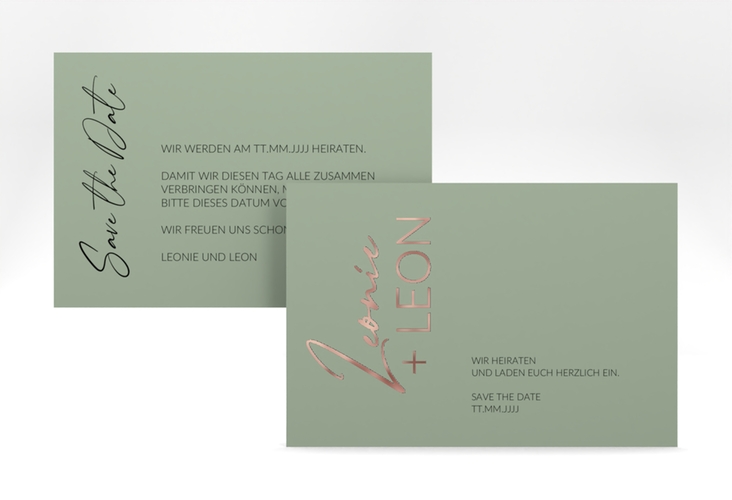 Save the Date-Karte Your Name A6 Karte quer gruen rosegold