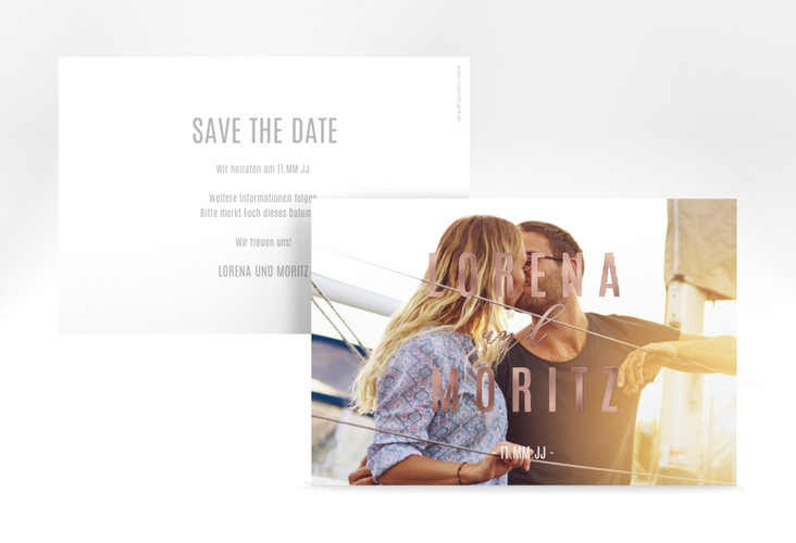 Save the Date-Karte Memory A6 Karte quer weiss rosegold
