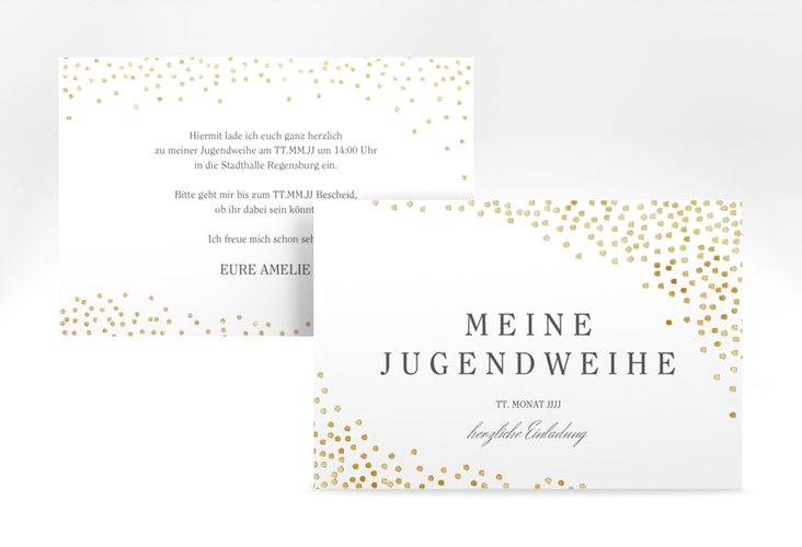 Einladung Jugendweihe Glossa A6 Karte quer weiss gold