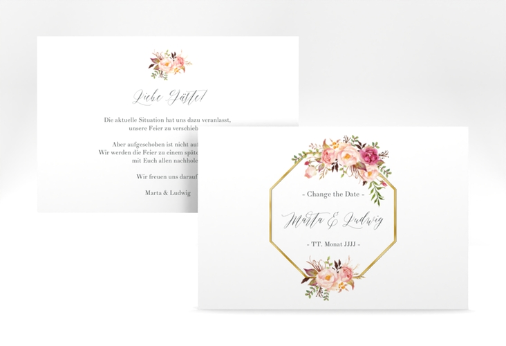 Change the Date-Karte Prachtvoll A6 Karte quer weiss gold