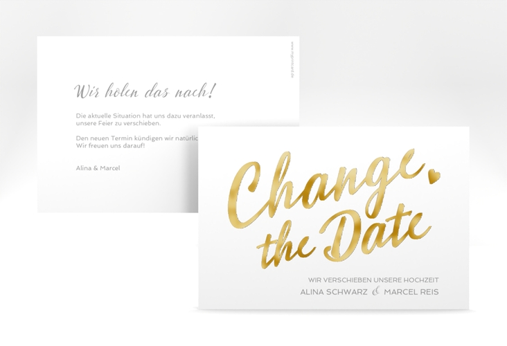 Change the Date-Karte Glam A6 Karte quer weiss gold