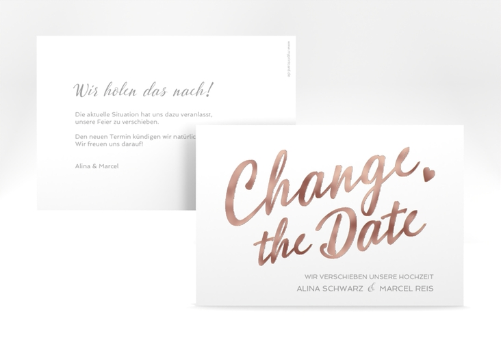 Change the Date-Karte Glam A6 Karte quer weiss rosegold