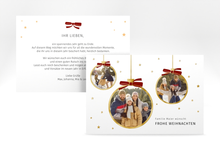 Weihnachtskarte Weihnachtsglanz A6 Karte quer weiss gold für Weihnachtsgrüße mit Familienfoto
