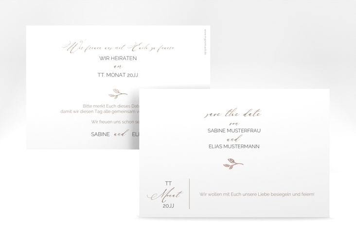 Save the Date-Karte Plain A6 Karte quer weiss rosegold