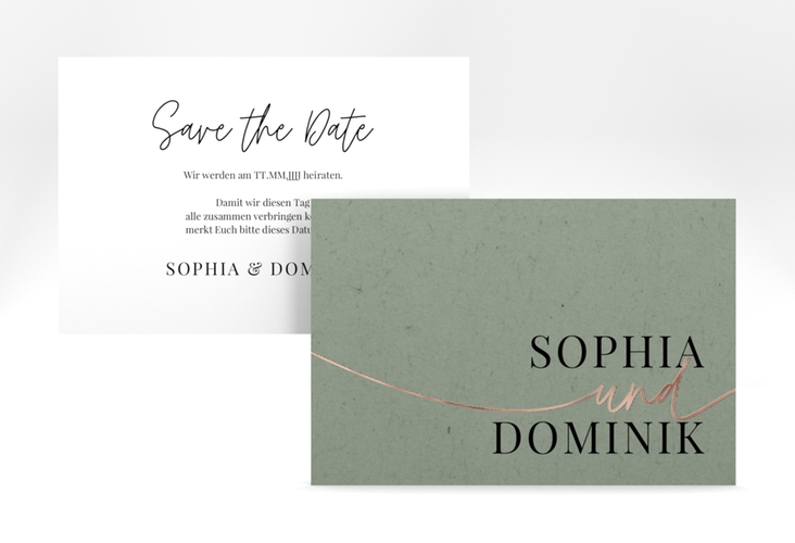 Save the Date-Karte Easy A6 Karte quer gruen rosegold im modernen minimalistischen Design