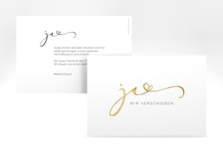 Change the Date-Karte Jawort A6 Karte quer weiss gold modern minimalistisch mit veredelter Aufschrift