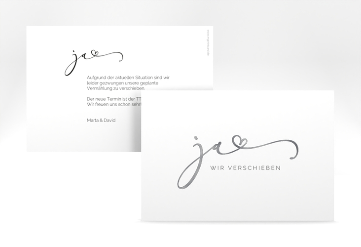 Change the Date-Karte Jawort A6 Karte quer weiss silber modern minimalistisch mit veredelter Aufschrift