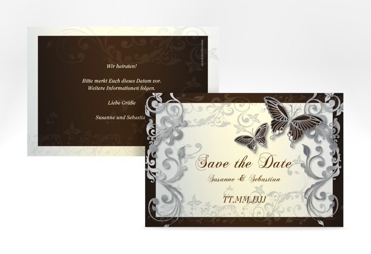 Save the Date-Karte Hochzeit Toulouse A6 Karte quer braun silber