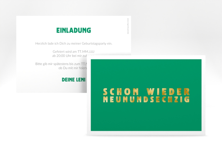 Einladung 70. Geburtstag Gag A6 Karte quer gruen gold