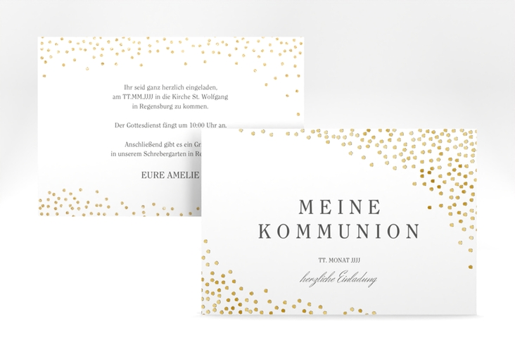 Einladung Kommunion Glanzvoll A6 Karte quer weiss gold