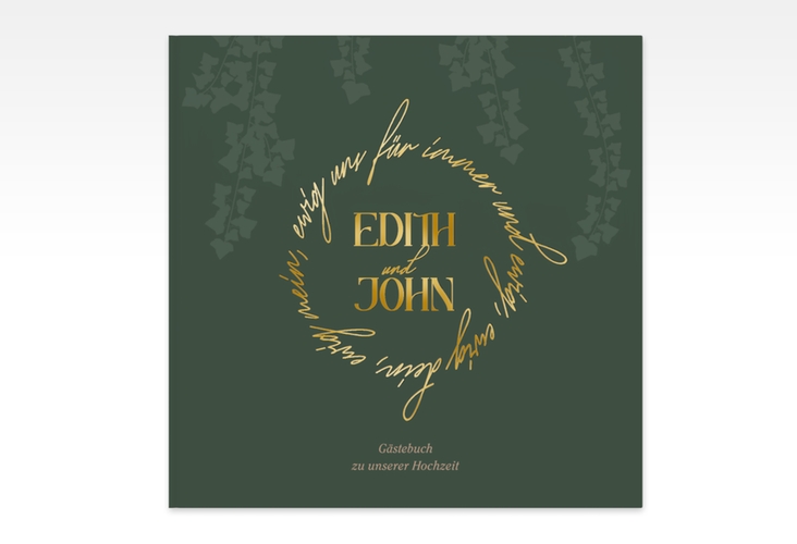 Gästebuch Creation Efeugrün 20 x 20 cm, Hardcover gruen gold im Fantasy-Elfen-Design mit Efeu