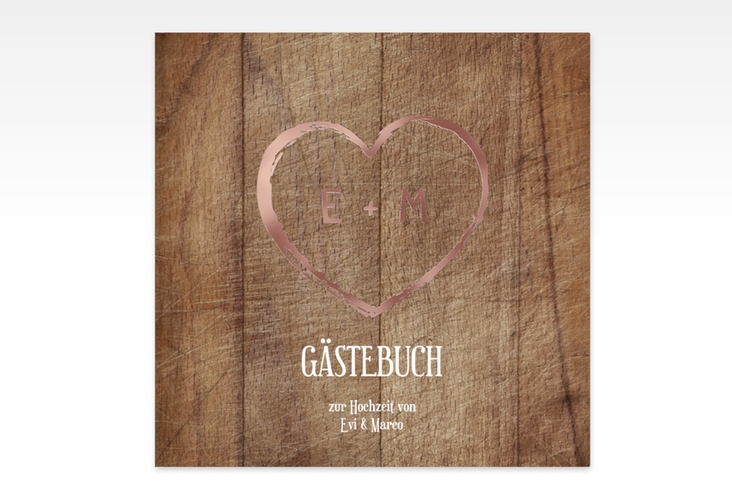 Gästebuch Creation Wood 20 x 20 cm, Hardcover braun rosegold