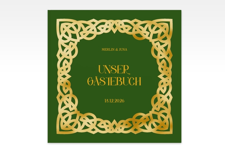 Gästebuch Creation Celtic 20 x 20 cm, Hardcover gruen gold mit keltischem Knoten in irischen Farben