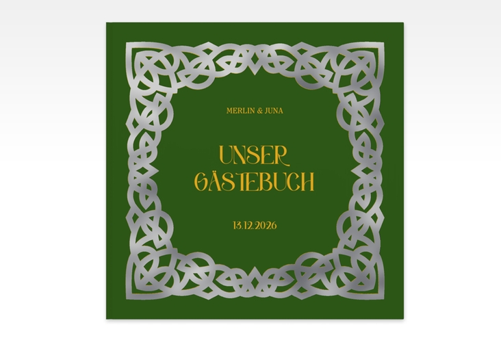 Gästebuch Creation Celtic 20 x 20 cm, Hardcover gruen silber mit keltischem Knoten in irischen Farben