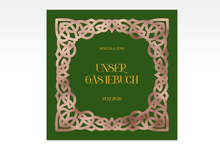 Gästebuch Creation Celtic 20 x 20 cm, Hardcover gruen rosegold mit keltischem Knoten in irischen Farben